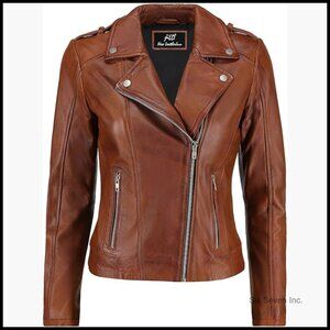 Lambskin Leather Biker Jacket with Zippered Pockets